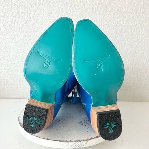 Lane SMOKESHOW Womens Cowboy Boots 10 Blue Western Cowgirl Mid Calf Pointed Toe - Picture 9 of 12